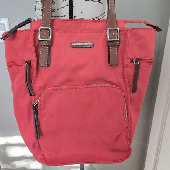 Franco Sarto Orange Nylon Shoulder Bag Casual Purse Multiple Pockets Resortwear - Picture 9 of 16